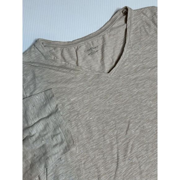 Catherines 22/24W Beige With Sparkle 3/4 Sleeve V-Neck Lightweight Tunic - Picture 1 of 7